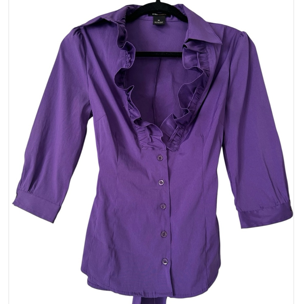 BCBGMaxazria Ruffled Purple Blouse with Bow tie